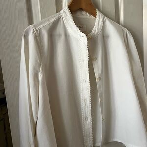 THE GREAT. White Scalloped Edge Blouse